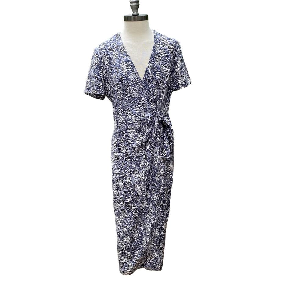 Adriana Papell Silk Snakeskin Faux Wrap Dress Size 4P